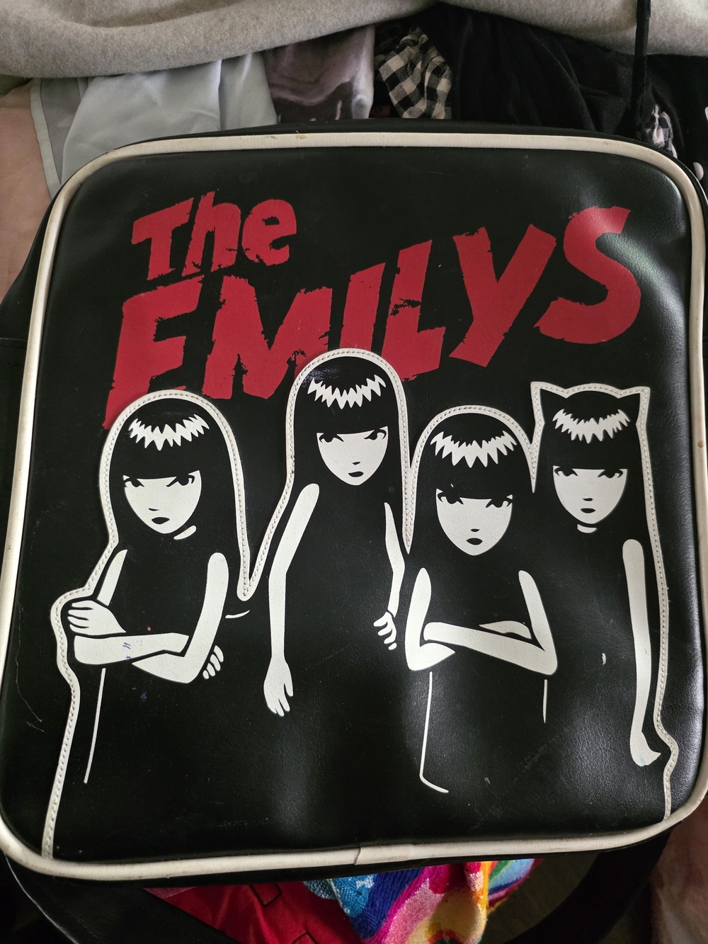 The Emilys Black Graphic Shoulder Bag with White Trim
